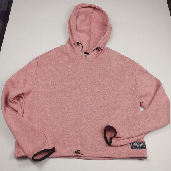 Victorias Secret PINK Fleece Hoodie Pink Drawstring Hem Logo Pullover MEDIUM - Picture 1 of 11